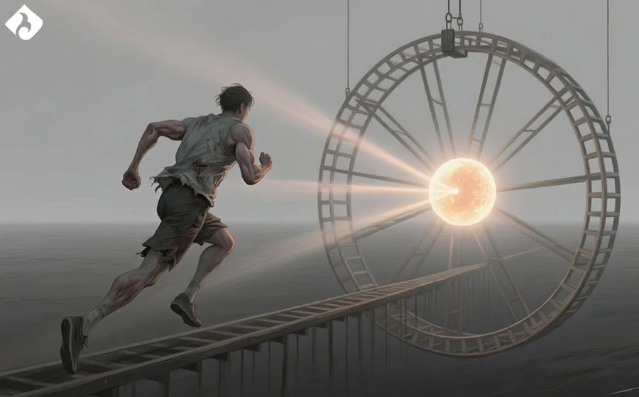 چرخه بیپایان تلاش و رضایت موقتی، مانند دویدن روی چرخ همستر.